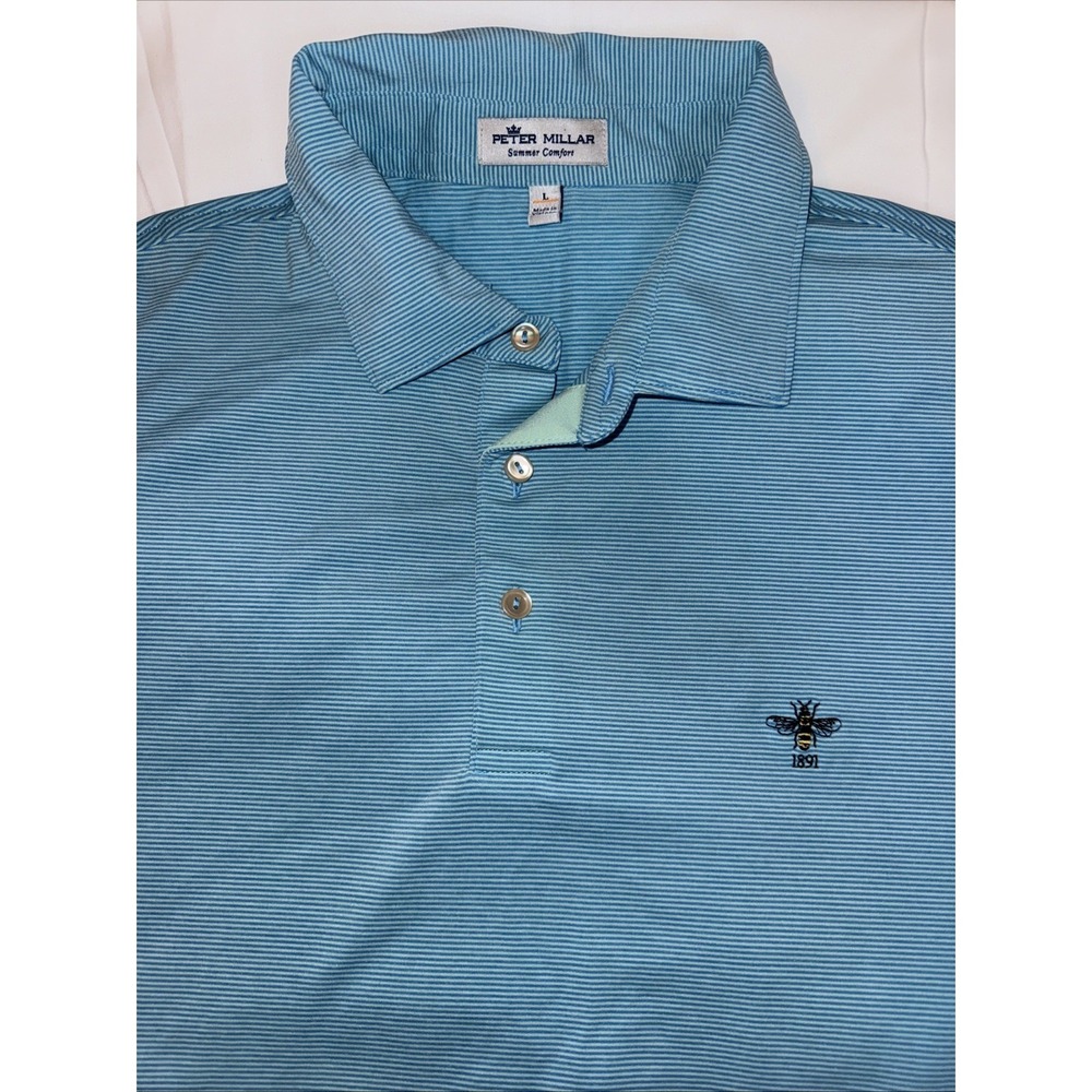 Peter Millar Summer Comfort Polo Shirt Men's Large Blue Golf Performance Logo